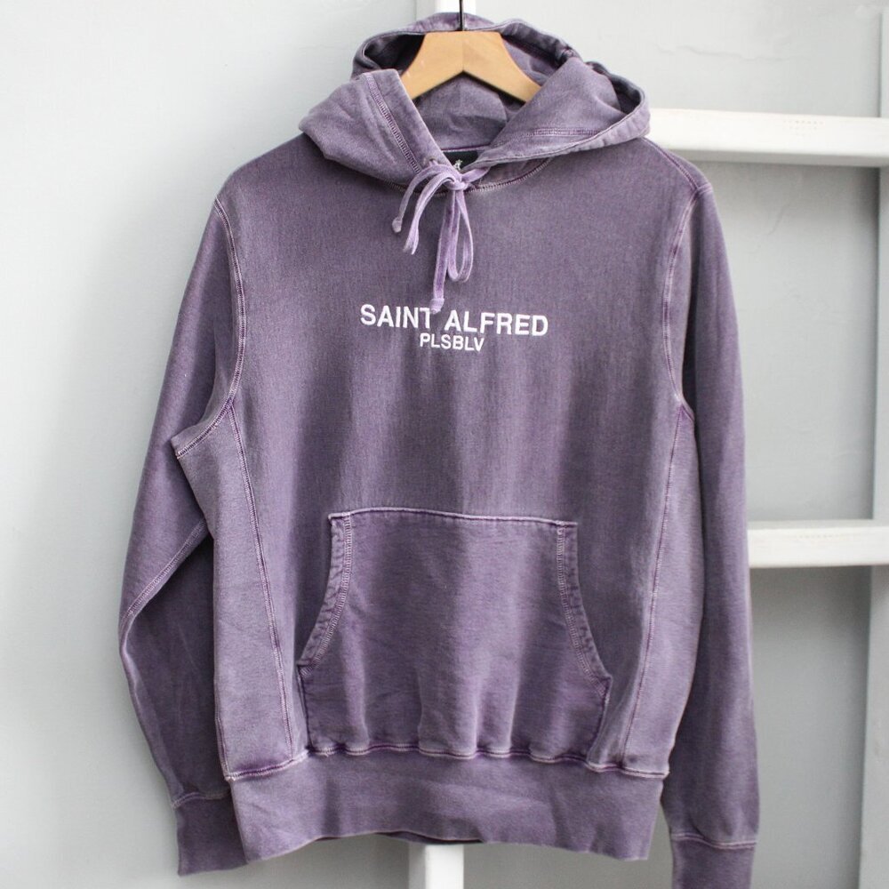 Saint Alfred Purple Embroidered Pullover Cotton Hoodie Sweatshirt Size Small